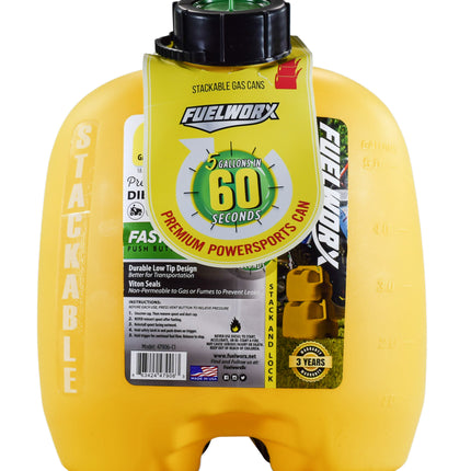 Fuelworx Yellow 5 Gallon Stackable Fast Pour Diesel Fuel Cans CARB Compliant Made in The USA (5 Gallon Diesel Cans Single)