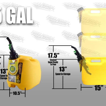 Fuelworx Yellow 5 Gallon Stackable Fast Pour Diesel Fuel Cans CARB Compliant Made in The USA (5 Gallon Diesel Cans Single)