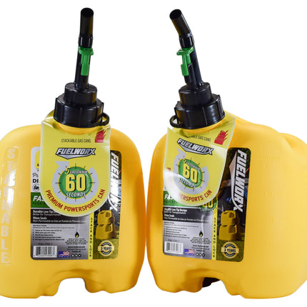 Fuelworx Yellow 5 Gallon Stackable Fast Pour Diesel Fuel Cans CARB Compliant Made in The USA (5 Gallon Diesel Cans 2-Pack)