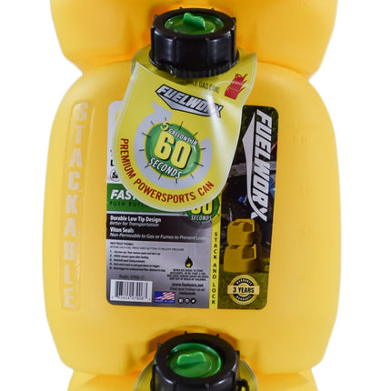 Fuelworx Yellow 5 Gallon Stackable Fast Pour Diesel Fuel Cans CARB Compliant Made in The USA (5 Gallon Diesel Cans 3-Pack)