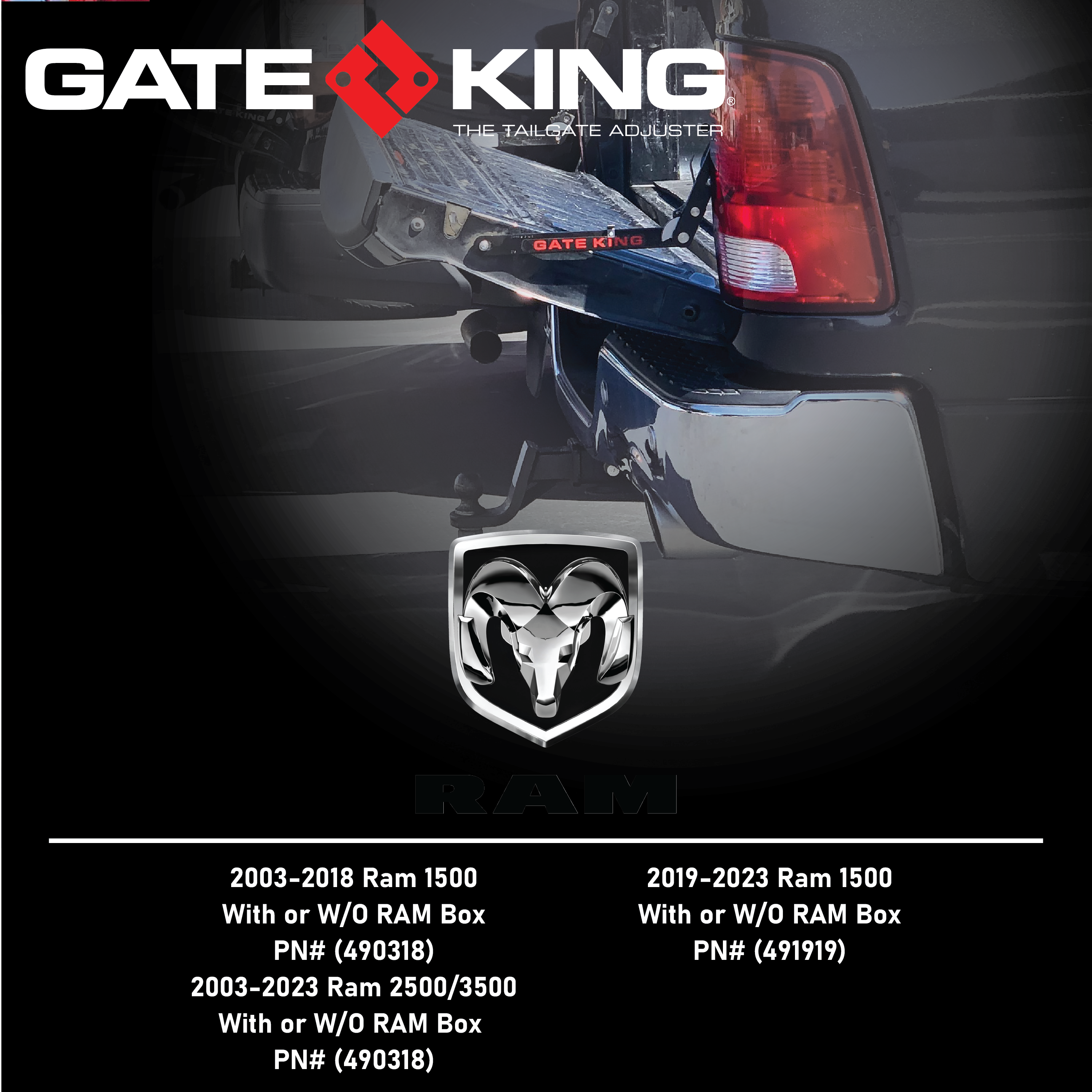 Gate King Ratcheting Truck Tailgate Adjuster for Dodge Ram 1500 2019-2023