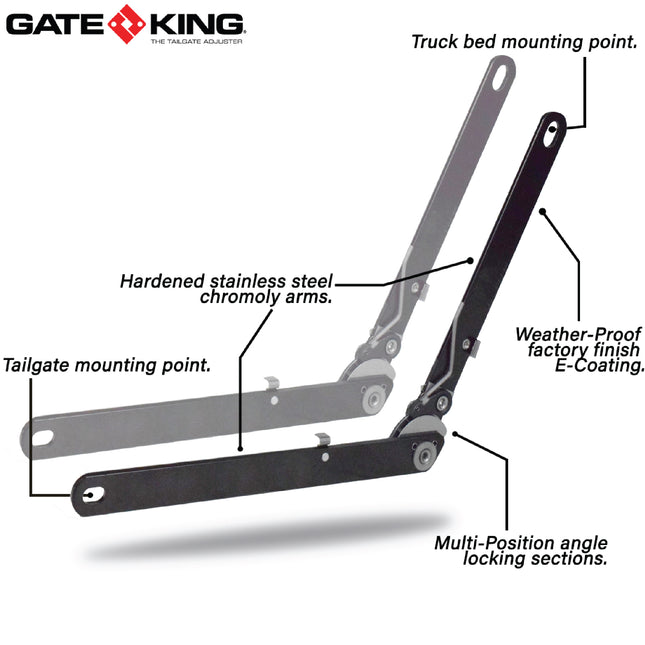 GATE KING Ratcheting Multi Position Pickup Truck Tailgate Adjuster for Jeep Gladiator (2019-2023) Made in USA
