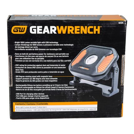 GearWrench 83124 1000 Lumen Rechargeable Area Light with AC Adapter