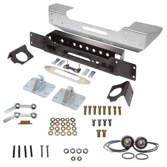 Gen-Right FBB-8040 Aluminum Stubby Front Winch Bumper for Jeep Wrangler JK with LED Rock Lights - Recessed Winch Slot, Direct Bolt-On, Made in USA