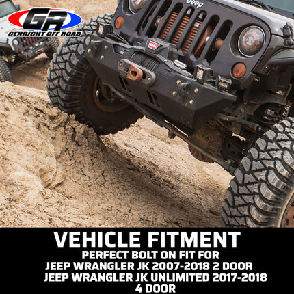 Gen-Right FBB-8040 Aluminum Stubby Front Winch Bumper for Jeep Wrangler JK with LED Rock Lights - Recessed Winch Slot, Direct Bolt-On, Made in USA