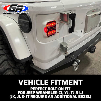Gen-Right GR-LED-TAIL MATRIX LED Tail Light Pair For Jeep CJ/YJ/TJ & LJ - Super Bright 5-Function DOT Approved, IP69K Waterproof, Brake/Running/Turn Signal/Reverse/Side Marker Lights
