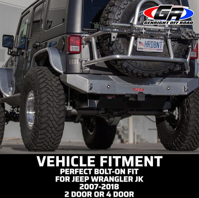 Gen-Right RBB-10220 Aluminum Rear Bumper for Jeep Wrangler JL / JLU - High Clearance with Tow Points, Factory Receiver Hitch Compatible, Bolt-On - Made in the USA