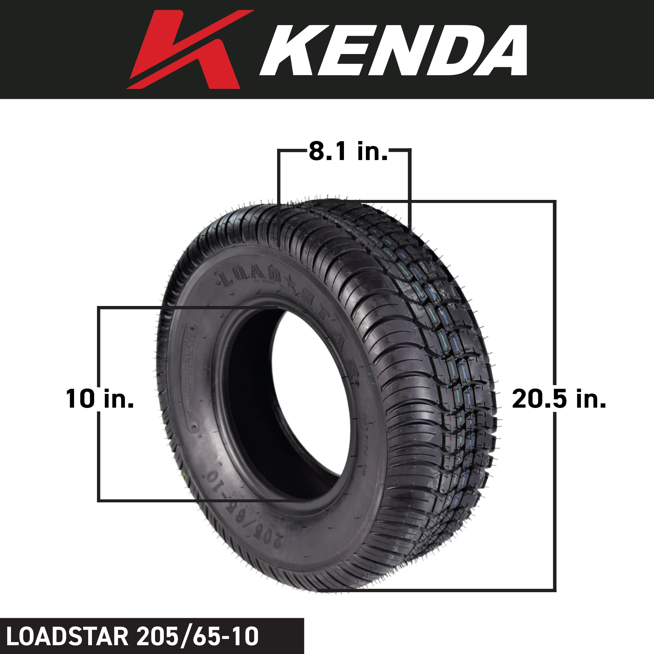 Kenda 234A1044 205/65-10 Load Star 4 Ply Tubeless Trailer Tire