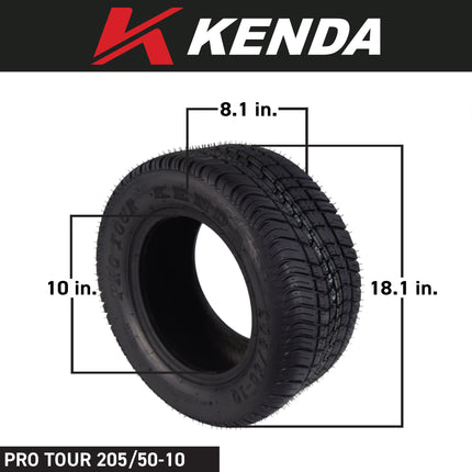 Kenda Pro Tour (K399) 205/50-10 All Position Tire for Golf Carts - 4-Ply - DOT Rated for Turf & Highway Use - 205/50/10 205X50-10