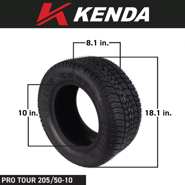 Kenda Pro Tour (K399) 205/50-10 All Position Tire for Golf Carts - 4-Ply - DOT Rated for Turf & Highway Use - 205/50/10 205X50-10