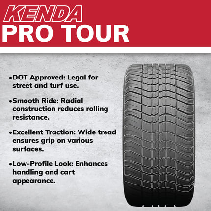 Kenda Pro Tour (K399) 205/50-10 All Position Tires for Golf Carts - 4-Ply - DOT Rated for Turf & Highway Use - Includes Kenda Keychain 205/50/10 205X50-10 (4-Pack)