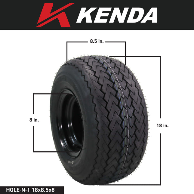 Kenda Hole-N-1 K389 18x8.5-8 Golf Cart Tire with 4-Ply Rating & Pre-Assembled Semi-Gloss Black Wheel with Keychain Hole in one 18/8.5/8 - 2-Pack