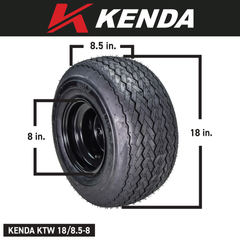 Kenda 18x8.5-8 Golf Cart Tire & Semi-Gloss Black Wheel Kit w/ Keychain 2 Pack