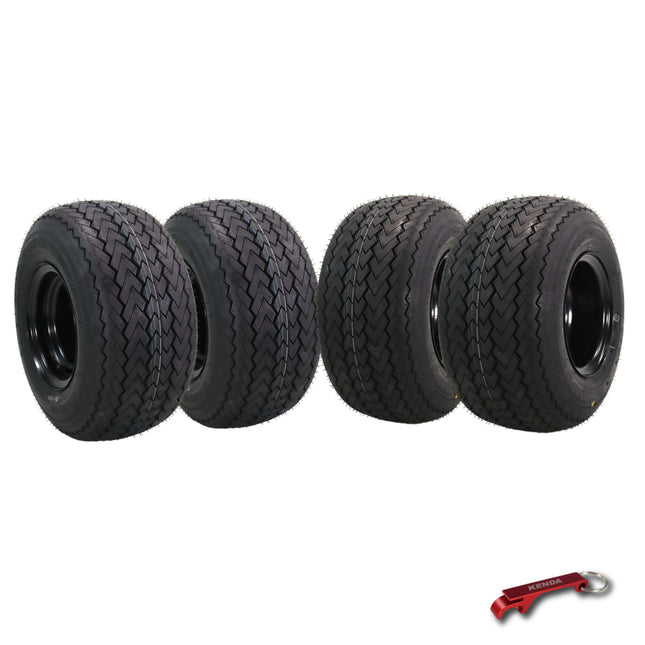 Kenda Hole-N-1 K389 18x8.5-8 Golf Cart Tire with 4-Ply Rating & Pre-Assembled Semi-Gloss Black Wheel with Keychain - Hole in one - 4-Pack