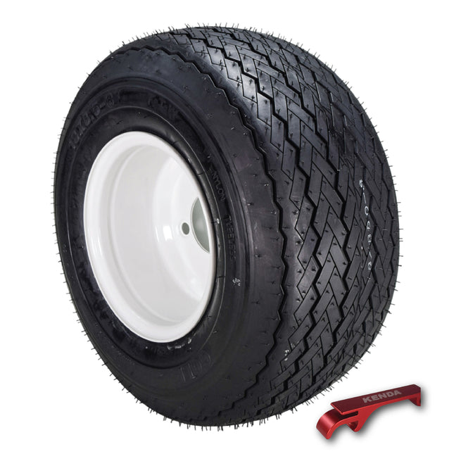 Kenda 18x8.5-8 Golf Cart Tire & White Wheel Assembled Kit w/ Keychain