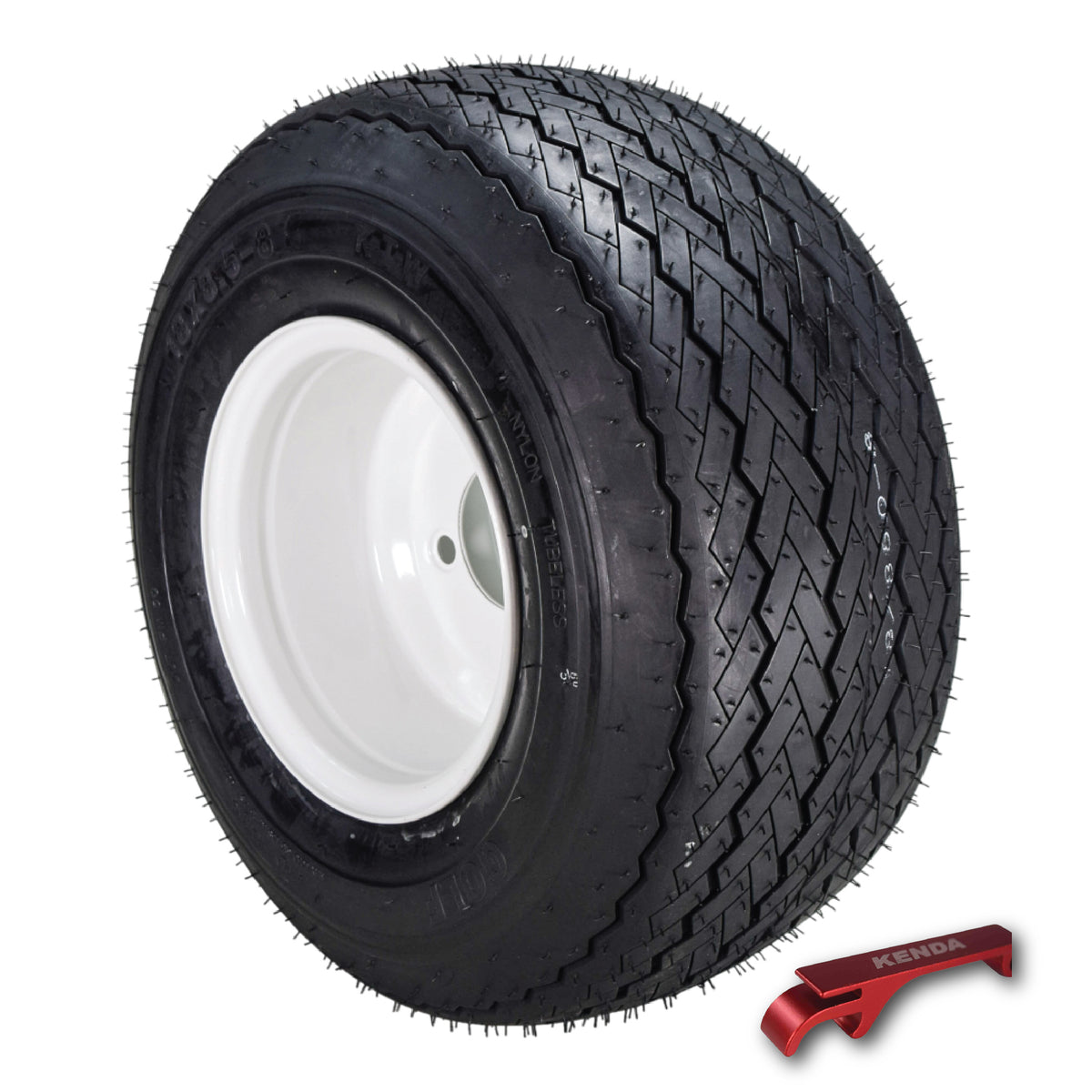 Kenda 18x8.5-8 Golf Cart Tire & White Wheel Assembled Kit w/ Keychain