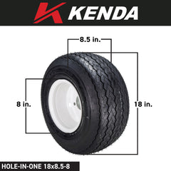 Kenda 18x8.5-8 Golf Cart Tire & White Wheel Assembled Kit w/ Keychain