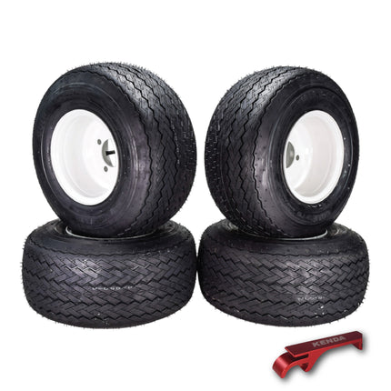 Kenda 18x8.5-8 Golf Cart Tire & White Wheel Assembled Kit w/ Keychain 4 Pack
