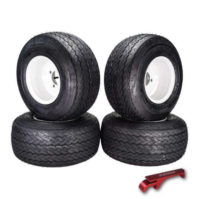 Kenda 18x8.5-8 Golf Cart Tire & White Wheel Assembled Kit w/ Keychain 4 Pack