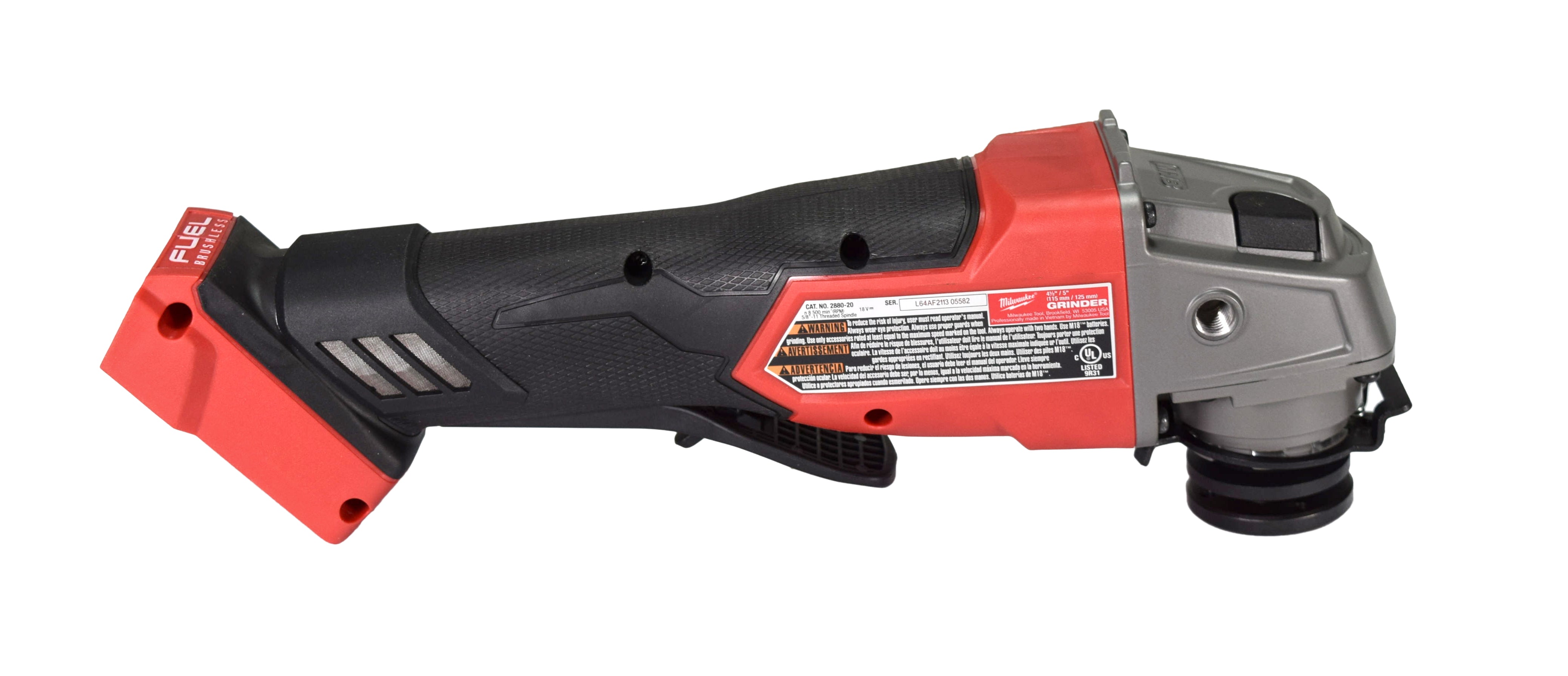 Milwaukee 2888-20 M18 Fuel 4-1/2 inch / 5 inch Variable Speed Braking Grinder, Paddle Switch No-Lock