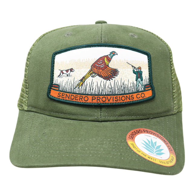 Sendero Provisions Co. Bird Hunter Adjustable Snapback Hat with Woven Patch & Mesh Back for Breathability (Jalapeno/Olive) - One Size