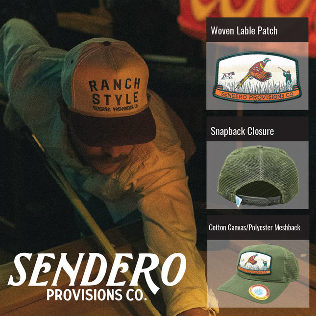 Sendero Provisions Co. Bird Hunter Adjustable Snapback Hat with Woven Patch & Mesh Back for Breathability (Jalapeno/Olive) - One Size