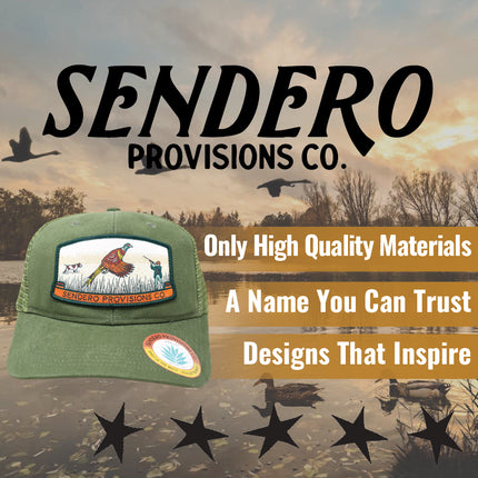 Sendero Provisions Co. Bird Hunter Adjustable Snapback Hat with Woven Patch & Mesh Back for Breathability (Jalapeno/Olive) - One Size