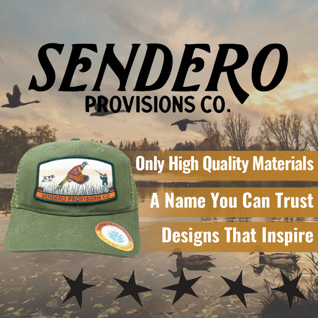 Sendero Provisions Co. Bird Hunter Adjustable Snapback Hat with Woven Patch & Mesh Back for Breathability (Jalapeno/Olive) - One Size