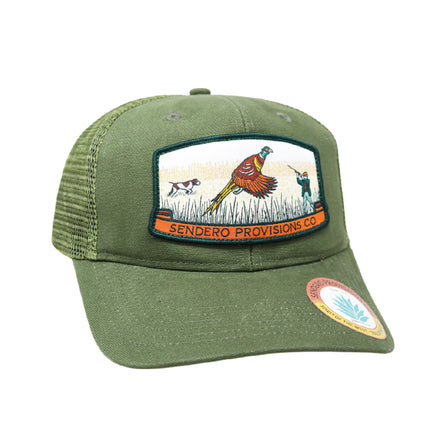 Sendero Provisions Co. Bird Hunter Adjustable Snapback Hat with Woven Patch & Mesh Back for Breathability (Jalapeno/Olive) - One Size