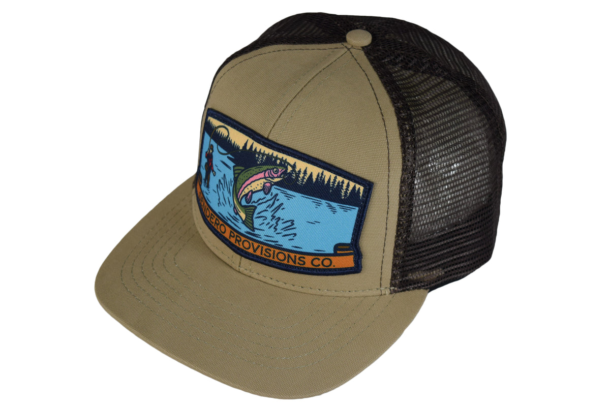 Sendero Provisions Co. Fly Fishing Outdoor Mesh Snapback Hat (Khaki/Brown)