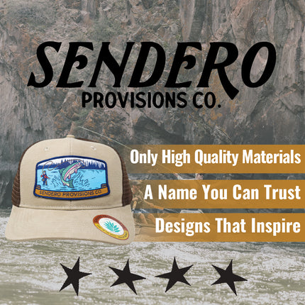 Sendero Provisions Co. Fly Fisher Adjustable Snapback Hat with Sublimated Patch & Mesh Back for Breathability (Khaki/Brown) - One Size