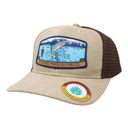 Sendero Provisions Co. Fly Fisher Adjustable Snapback Hat with Sublimated Patch & Mesh Back for Breathability (Khaki/Brown) - One Size