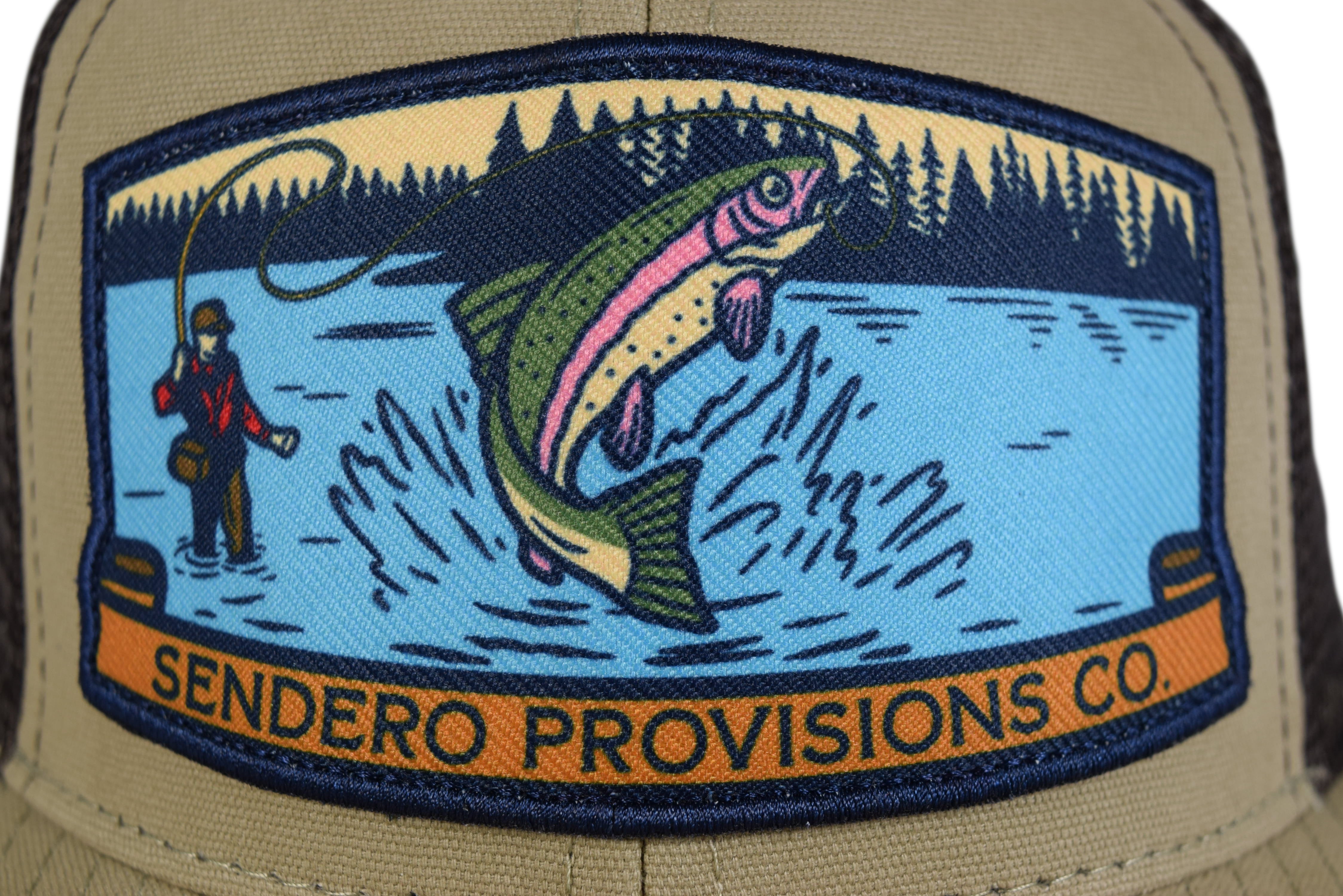 Sendero Provisions Co. Fly Fishing Outdoor Mesh Snapback Hat (Khaki/Brown)