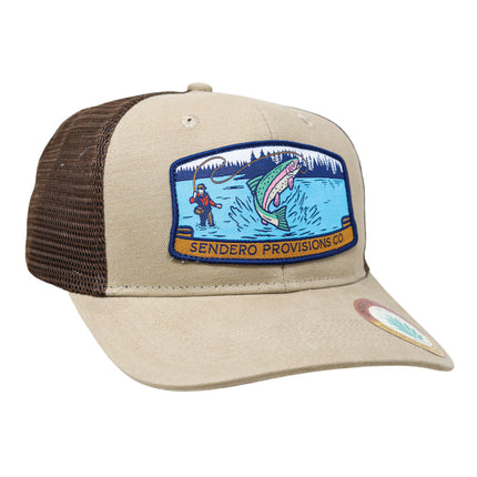 Sendero Provisions Co. Fly Fisher Adjustable Snapback Hat with Sublimated Patch & Mesh Back for Breathability (Khaki/Brown) - One Size