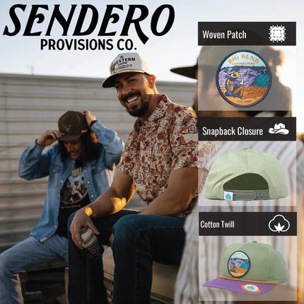 Sendero Provisions Co. Big Bend National Park Adjustable Snapback Rope Hat with Woven Patch & Topographic Map Undervisor (Sage/Lilac) - One Size