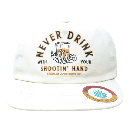 Sendero Provisions Co. Shootin' Hand Adjustable Strapback Hat with Screen Printed Design (White) - One Size