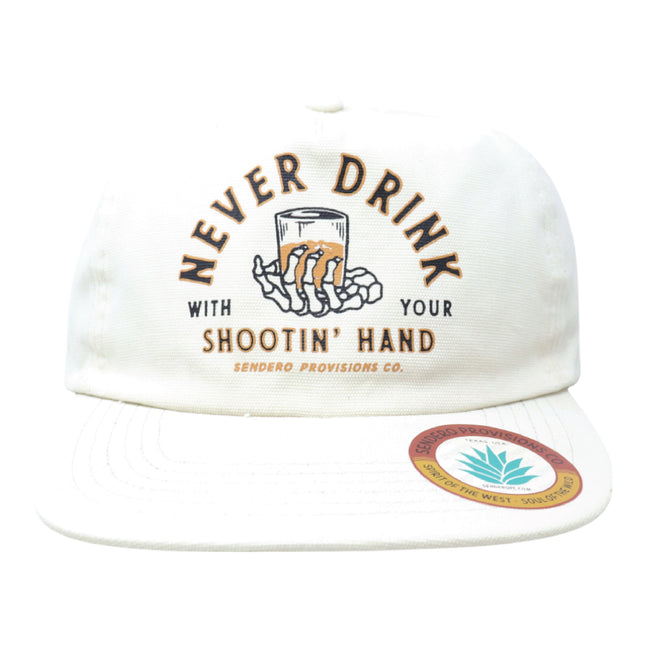 Sendero Provisions Co. Shootin' Hand Adjustable Strapback Hat with Screen Printed Design (White) - One Size