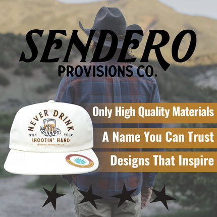 Sendero Provisions Co. Shootin' Hand Adjustable Strapback Hat with Screen Printed Design (White) - One Size