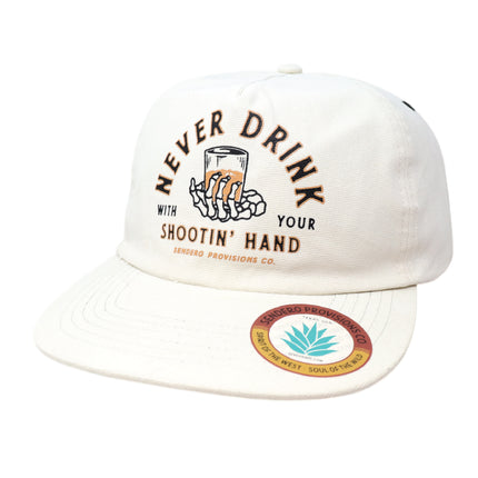 Sendero Provisions Co. Shootin' Hand Adjustable Strapback Hat with Screen Printed Design (White) - One Size