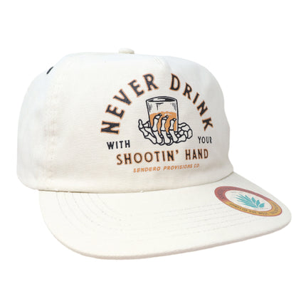 Sendero Provisions Co. Shootin' Hand Adjustable Strapback Hat with Screen Printed Design (White) - One Size