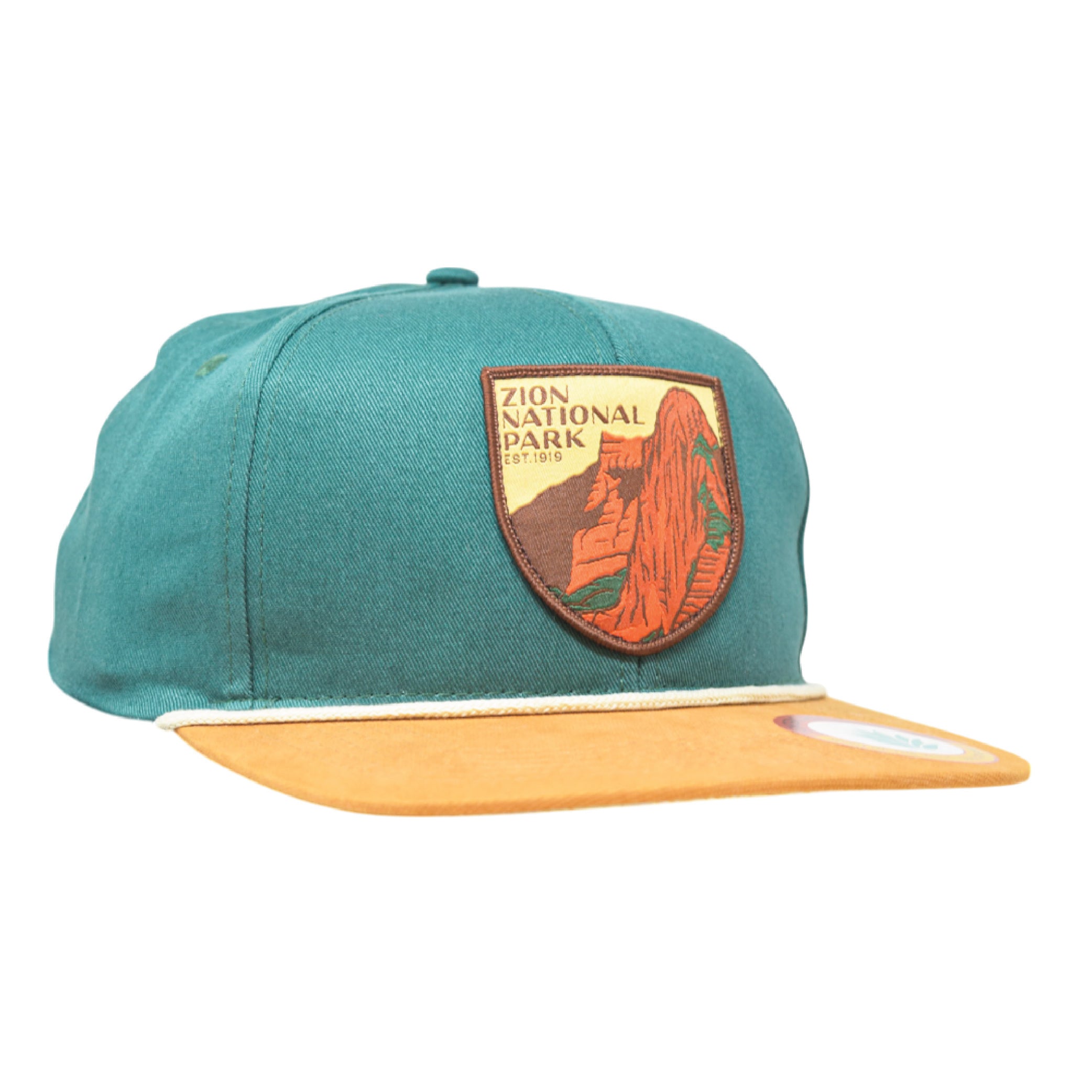Sendero Provisions Co. Zion National Park Adjustable Snapback Rope Hat with Woven Patch & Topographic Map Undervisor (Dark Green/Golden Brown) - One Size