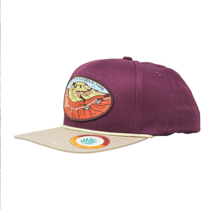 Sendero Provisions Co. Grand Canyon National Park Adjustable Snapback Rope Hat with Woven Patch & Topographic Map Undervisor (Wine/Khaki) - One Size