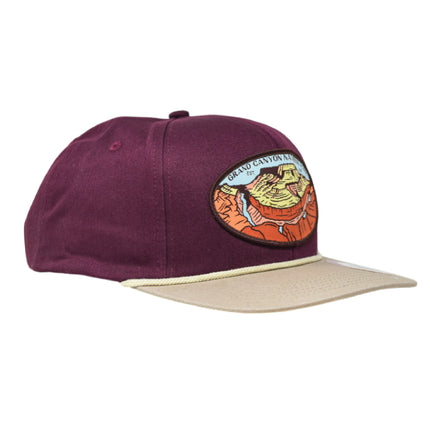 Sendero Provisions Co. Grand Canyon National Park Adjustable Snapback Rope Hat with Woven Patch & Topographic Map Undervisor (Wine/Khaki) - One Size