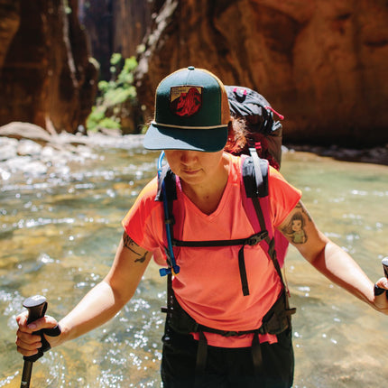 Sendero Provisions Co. Grand Canyon National Park Adjustable Snapback Rope Hat with Woven Patch & Topographic Map Undervisor (Wine/Khaki) - One Size