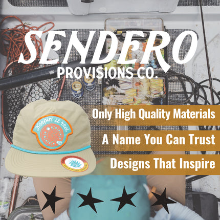 Sendero Provisions Co. Keepin' It Reel Adjustable Snapback Hat with Screen Printed Patch & Braided Rope (Khaki) - One Size