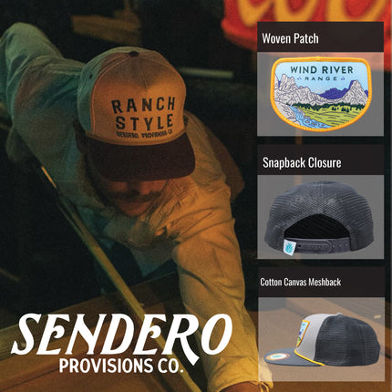 Sendero Provisions Co. Wind River Range Adjustable Meshback Snapback Rope Hat with Woven Patch & Braided Rope (Gray) - One Size