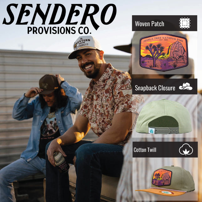 Sendero Provisions Co. Joshua Tree National Park Adjustable Snapback Rope Hat with Woven Patch & Topographic Map Undervisor (Gray/Brown) - One Size
