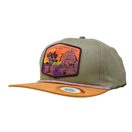 Sendero Provisions Co. Joshua Tree National Park Adjustable Snapback Rope Hat with Woven Patch & Topographic Map Undervisor (Gray/Brown) - One Size