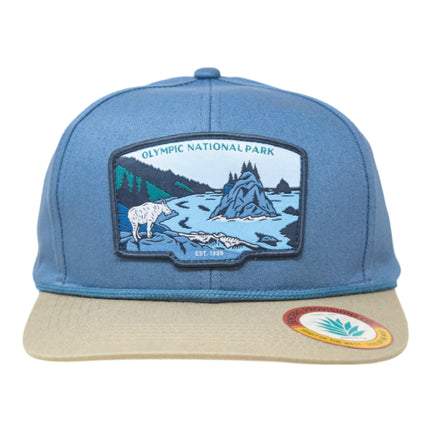 Sendero Provisions Co. Olympic National Park Adjustable Snapback Rope Hat with Woven Patch & Topographic Map Undervisor (Blue Stone/Stone) - One Size