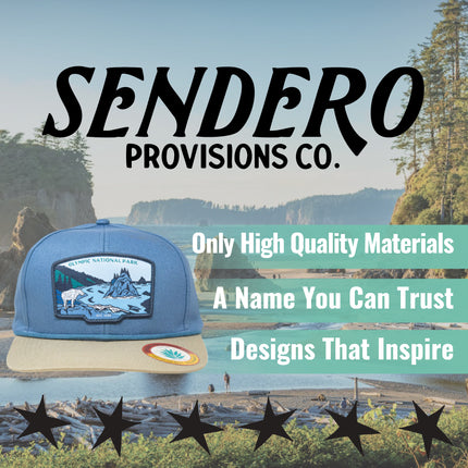 Sendero Provisions Co. Olympic National Park Adjustable Snapback Rope Hat with Woven Patch & Topographic Map Undervisor (Blue Stone/Stone) - One Size